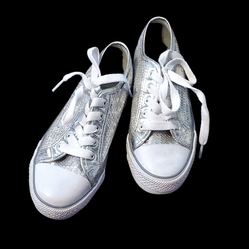 Girls Double Platinum Performance Silver Sequins Sneakers